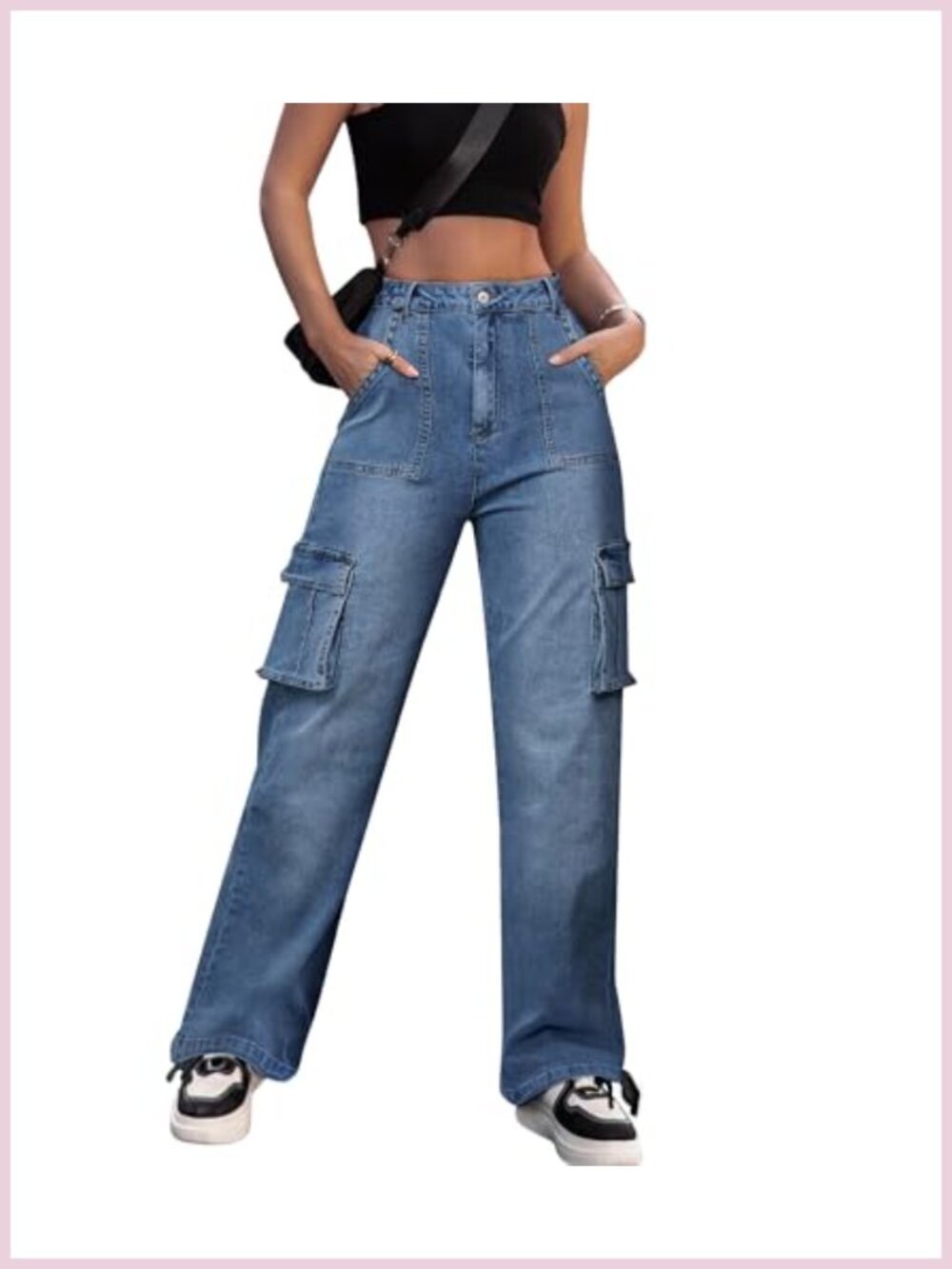 High Waisted Cargo Pants Wide Leg Cotton Blend Casual Outdoor